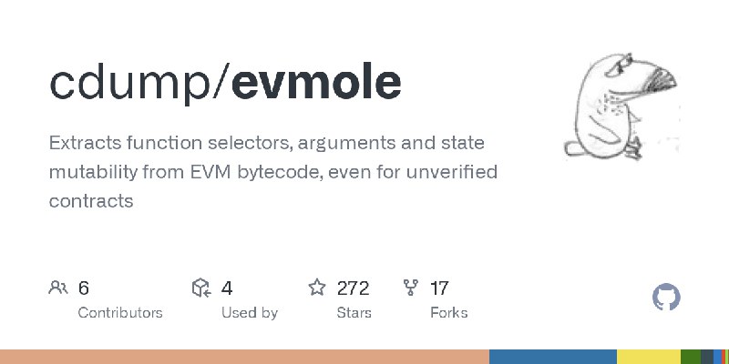 GitHub - cdump/evmole: Extracts function selectors, arguments and state mutability from EVM bytecode, even for unverified contracts