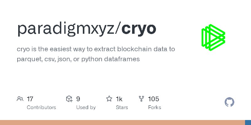 GitHub - paradigmxyz/cryo: cryo is the easiest way to extract blockchain data to parquet, csv, json, or python dataframes