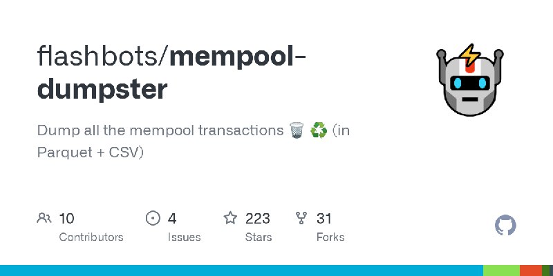 GitHub - flashbots/mempool-dumpster: Dump all the mempool transactions 🗑️ ♻️ (in Parquet + CSV)