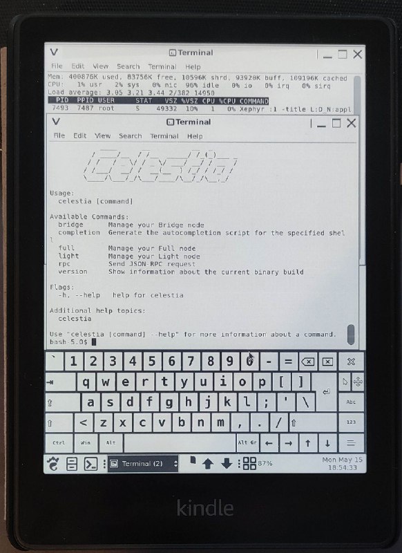 How light is your light node — Running Celestia on an eBook reader