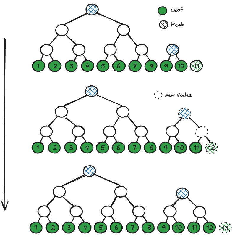 Merkle Mountain Ranges for Performant Data Authentication