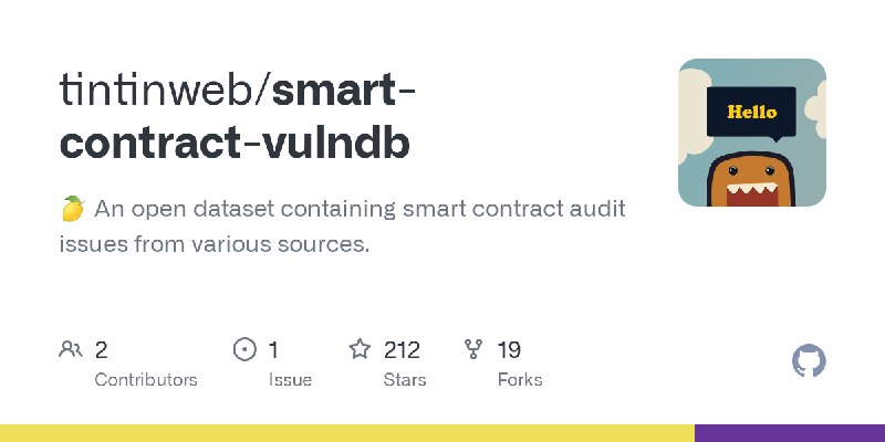 GitHub - tintinweb/smart-contract-vulndb: 🍋 An open dataset containing smart contract audit issues from various sources.